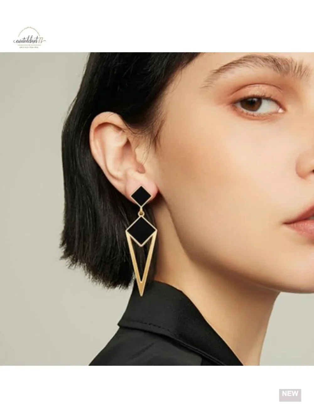 14k Gold Enamel Hollow Triangle Dangle Drop Stud Earrings